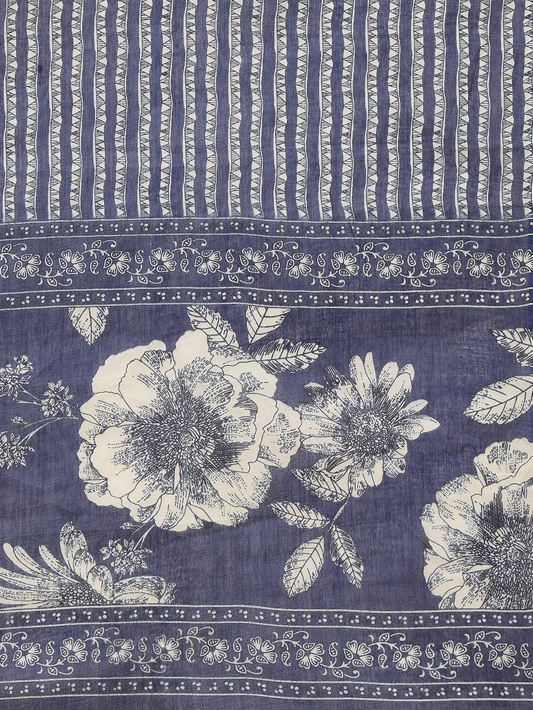 Blue Floral Print Straight Cotton Stitched Kurta Set