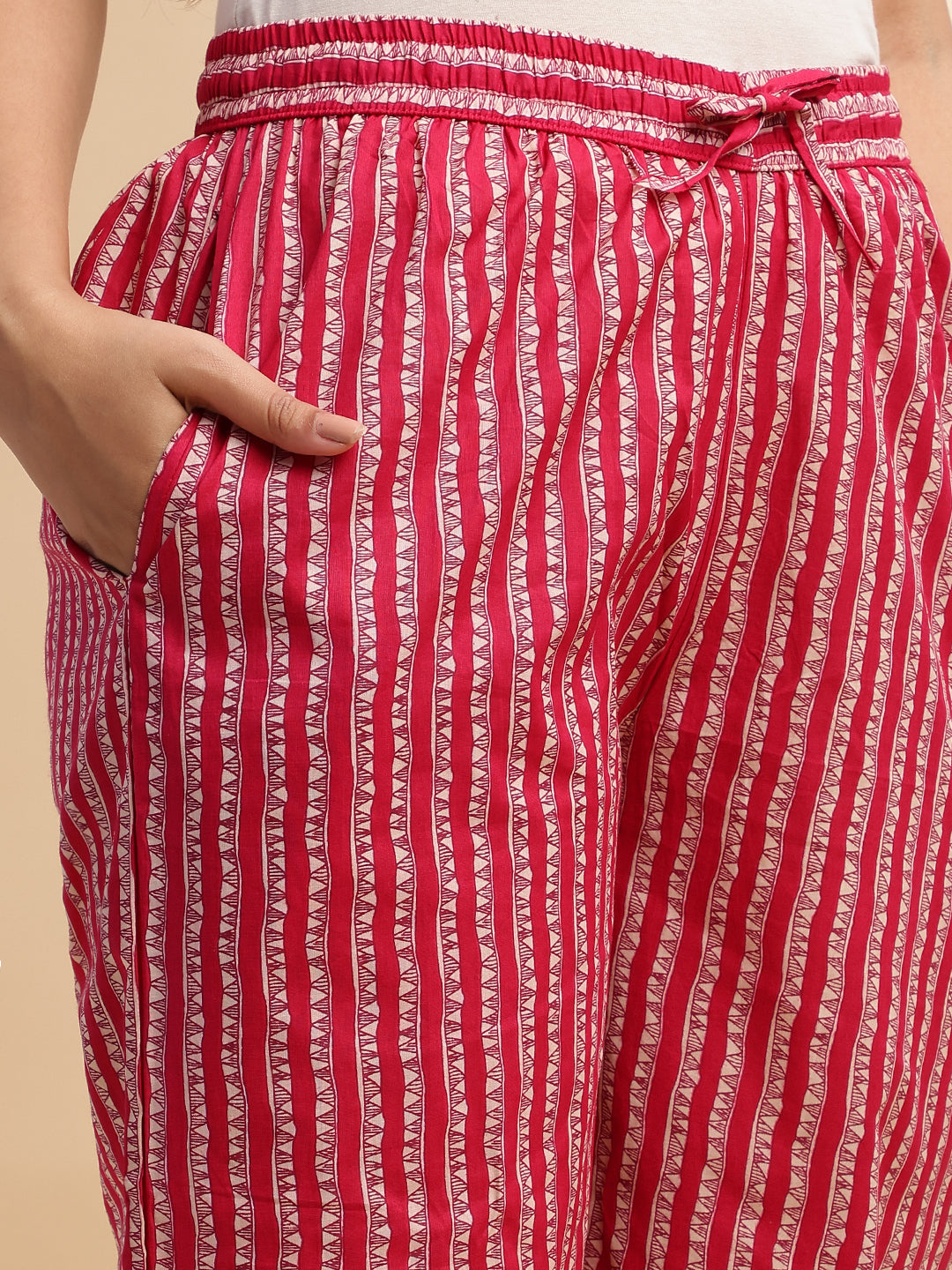 Rani Pink Floral Print Straight Cotton Stitched Kurta Set