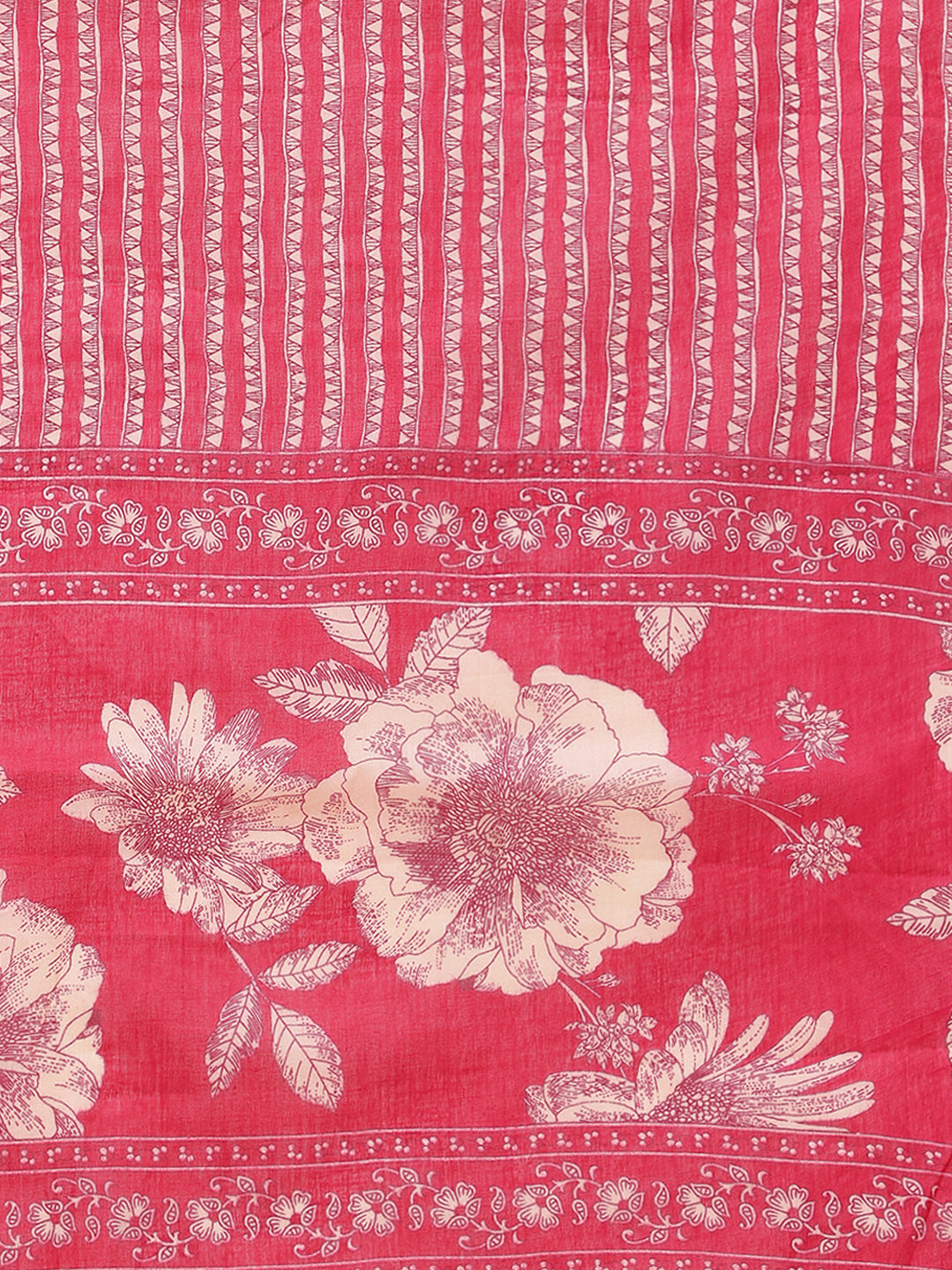 Rani Pink Floral Print Straight Cotton Stitched Kurta Set