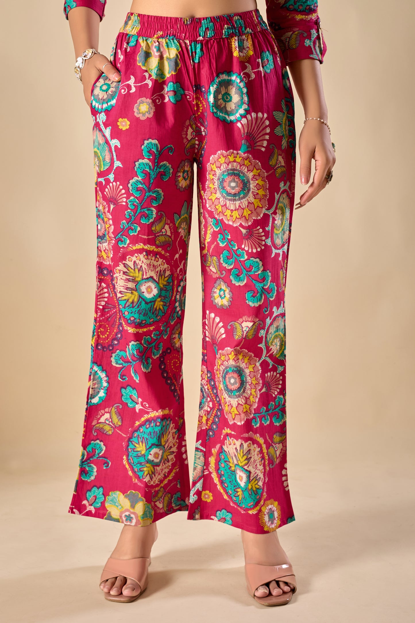 Pink Cotton Floral Print A-Line Co-Ord Set