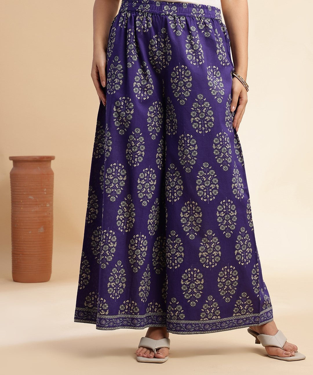 Blue Floral Print A-Line Cotton Stitched Kurta Set