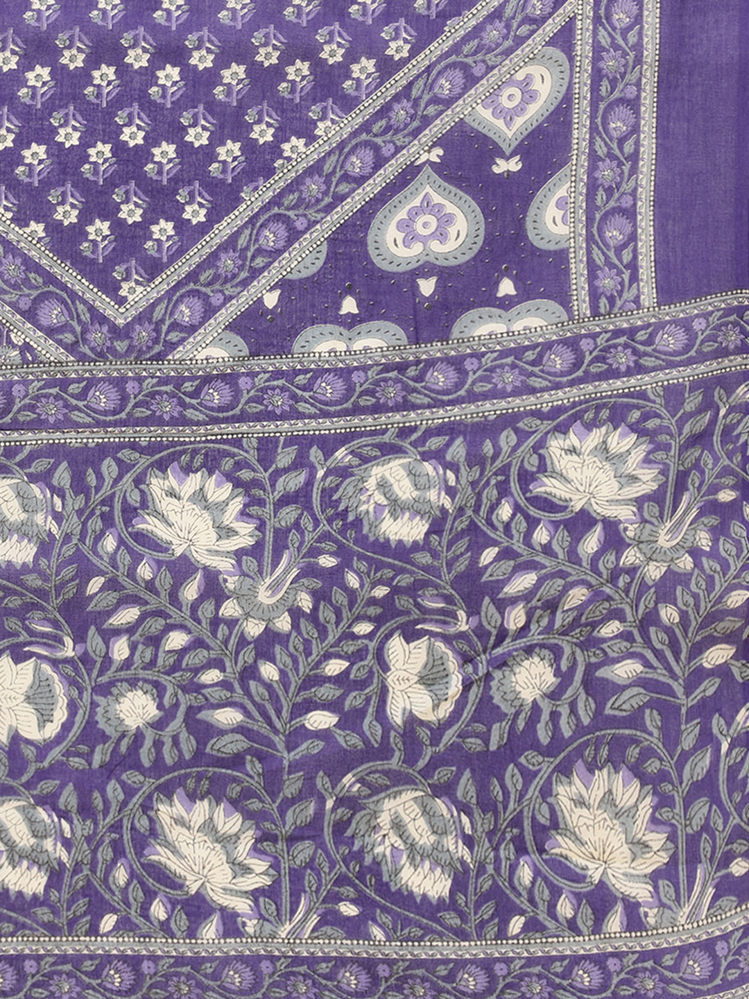 Blue Floral Print A-Line Cotton Stitched Kurta Set