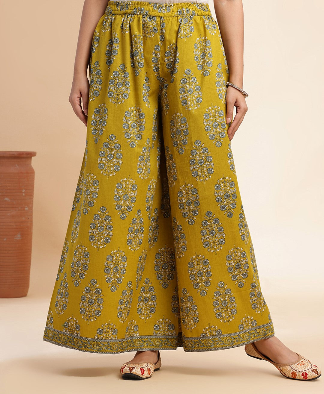 Mehendi Green Floral Print A-Line Cotton Stitched Kurta Set