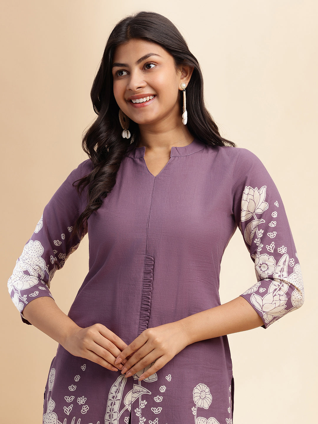 Lavender Cotton Floral Printed Straight Co-Ord Set