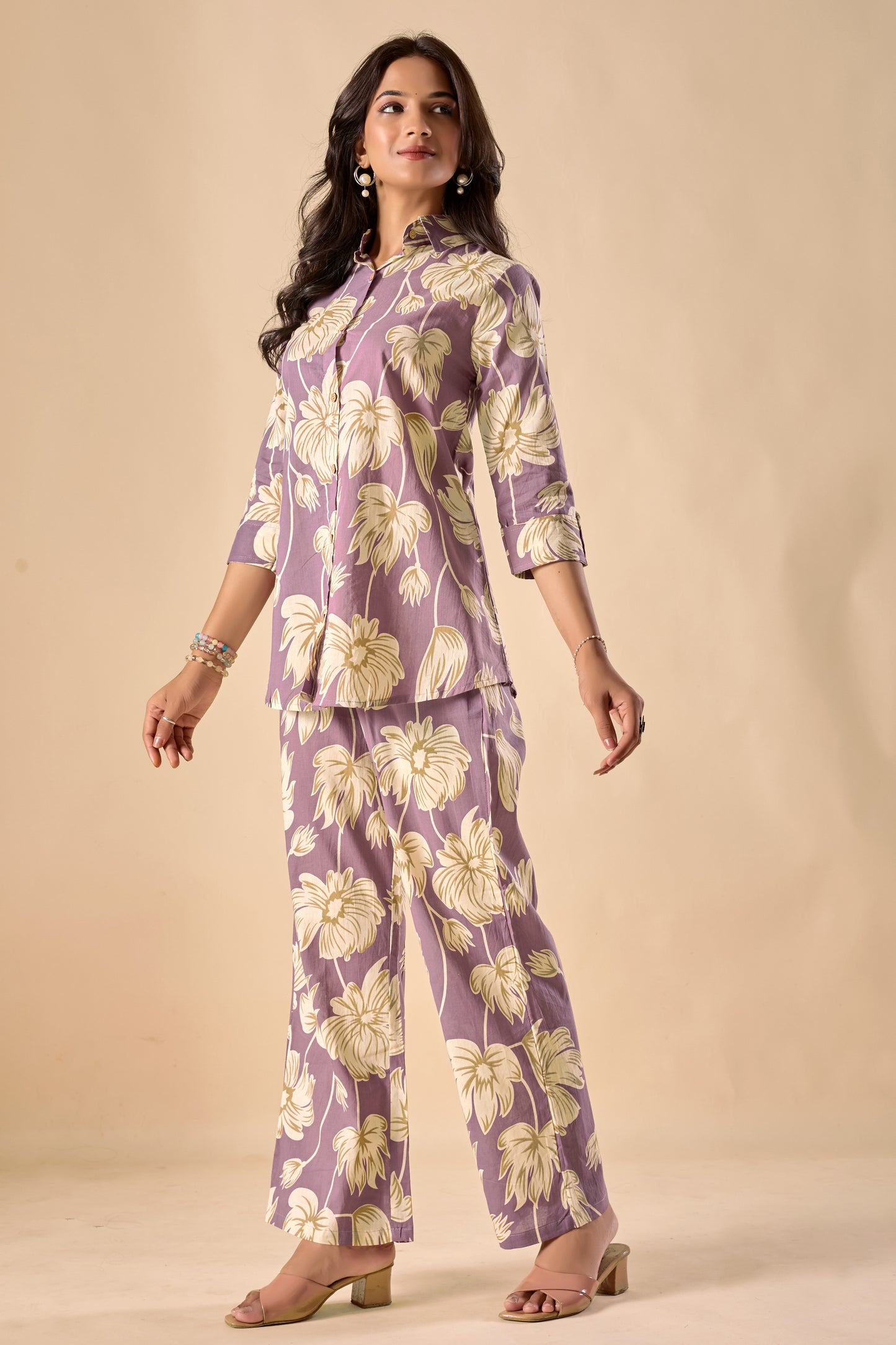 Lavender Cotton Floral Print A-Line Co-Ord Set