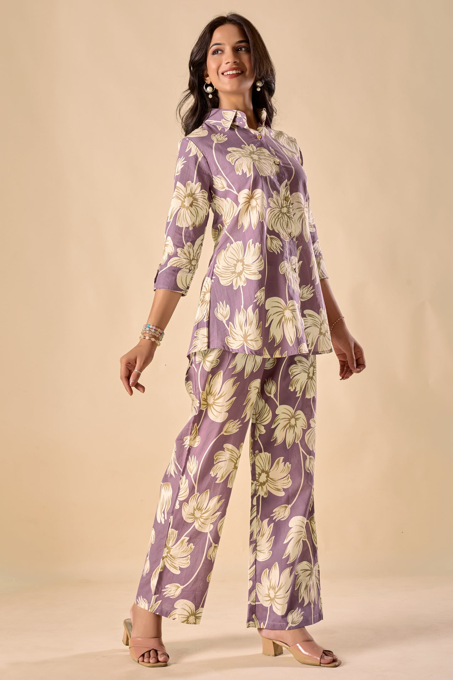 Lavender Cotton Floral Print A-Line Co-Ord Set