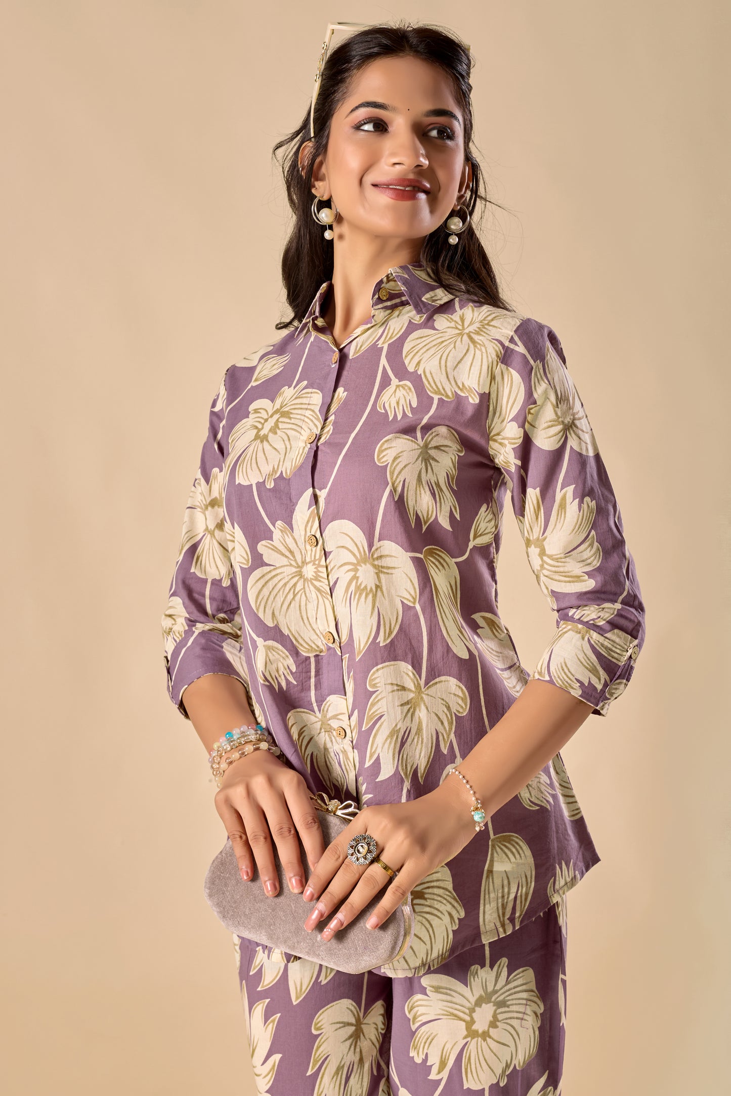 Lavender Cotton Floral Print A-Line Co-Ord Set