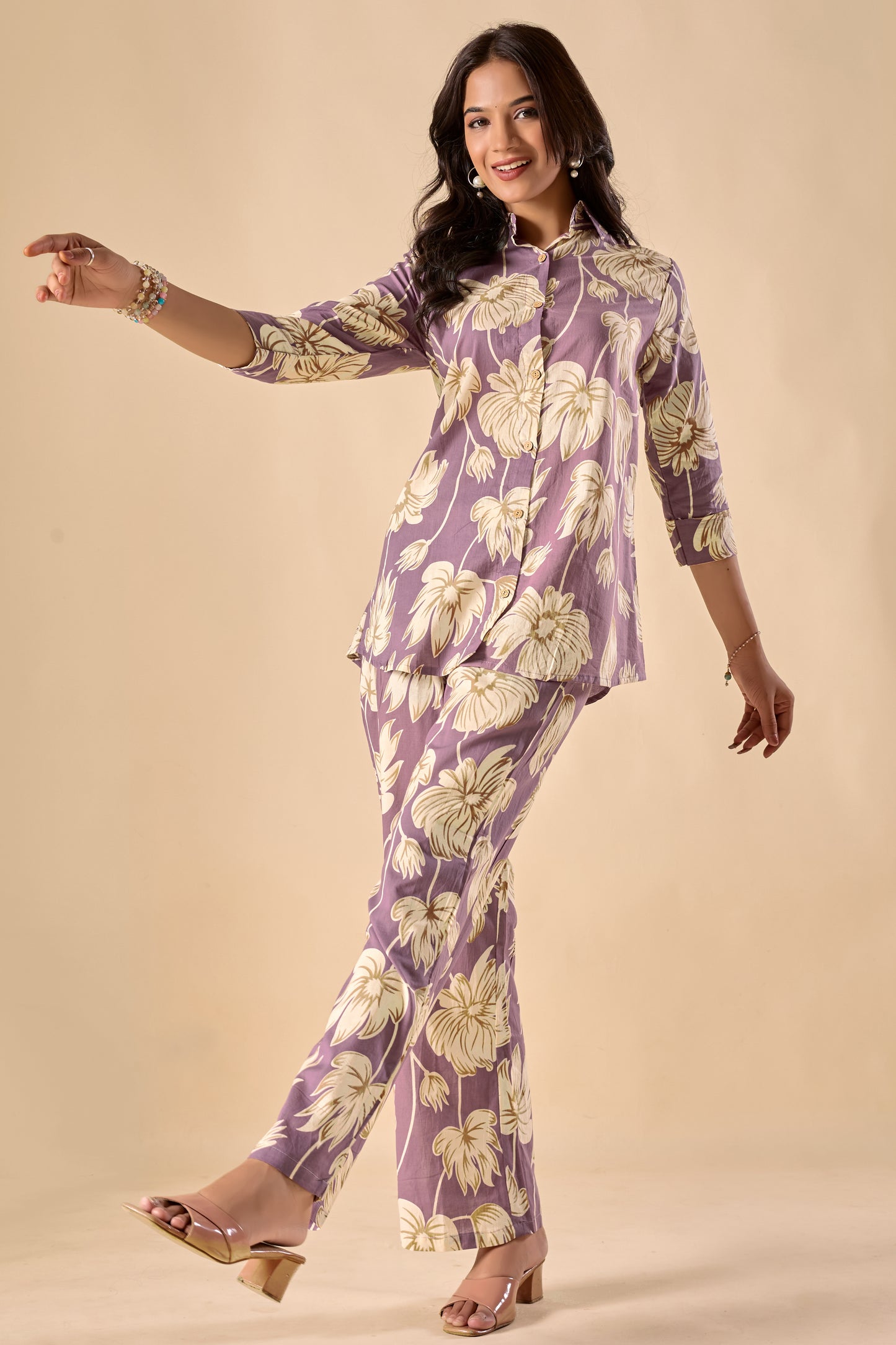 Lavender Cotton Floral Print A-Line Co-Ord Set
