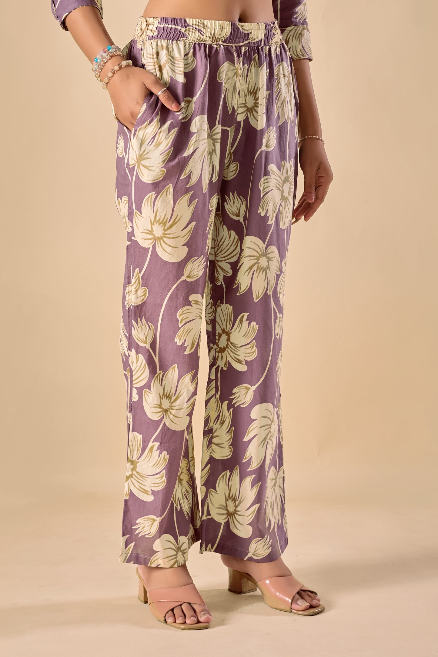 Lavender Cotton Floral Print A-Line Co-Ord Set