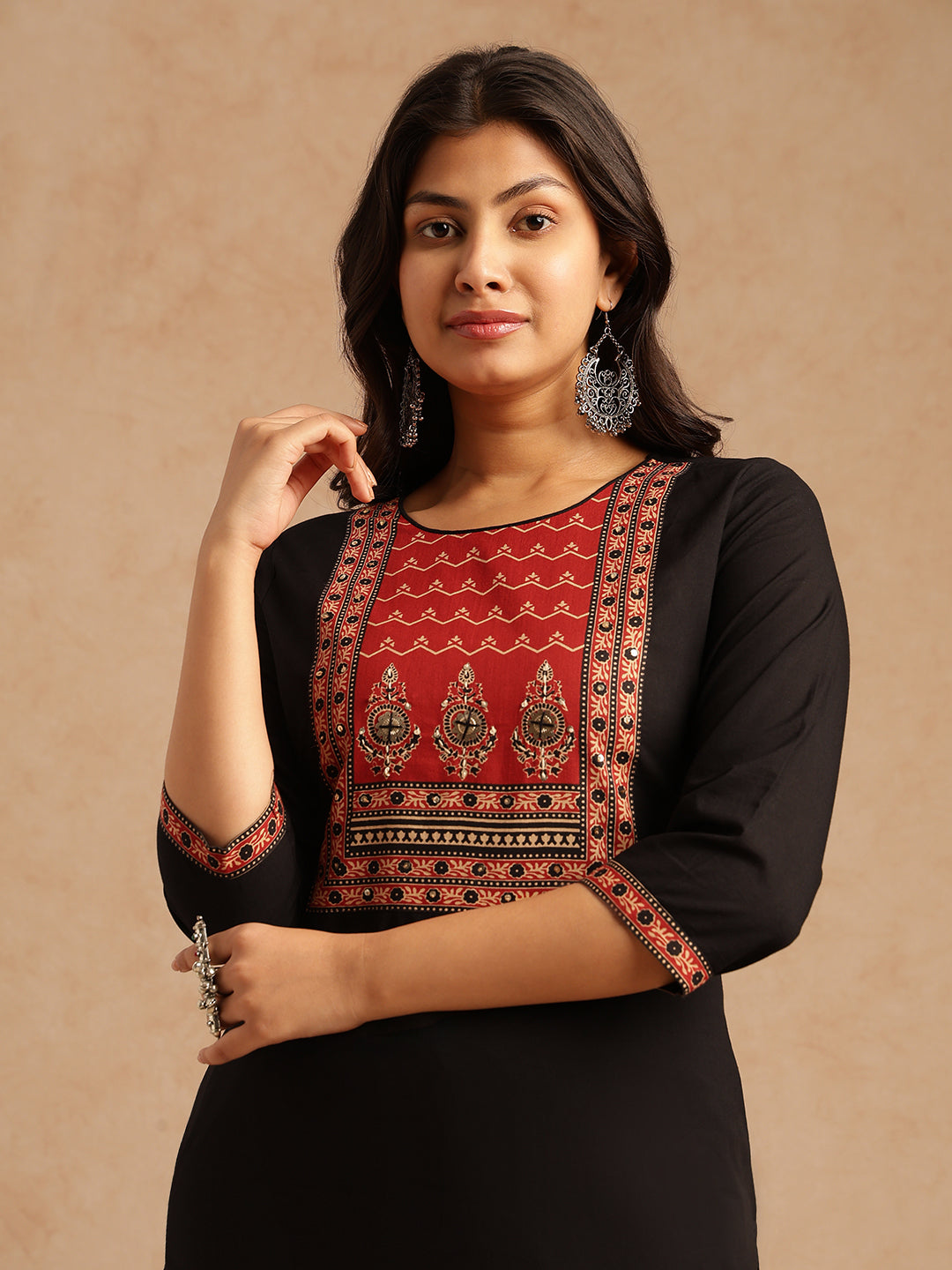 Black Solid Straight Cotton Stitched Kurta Set