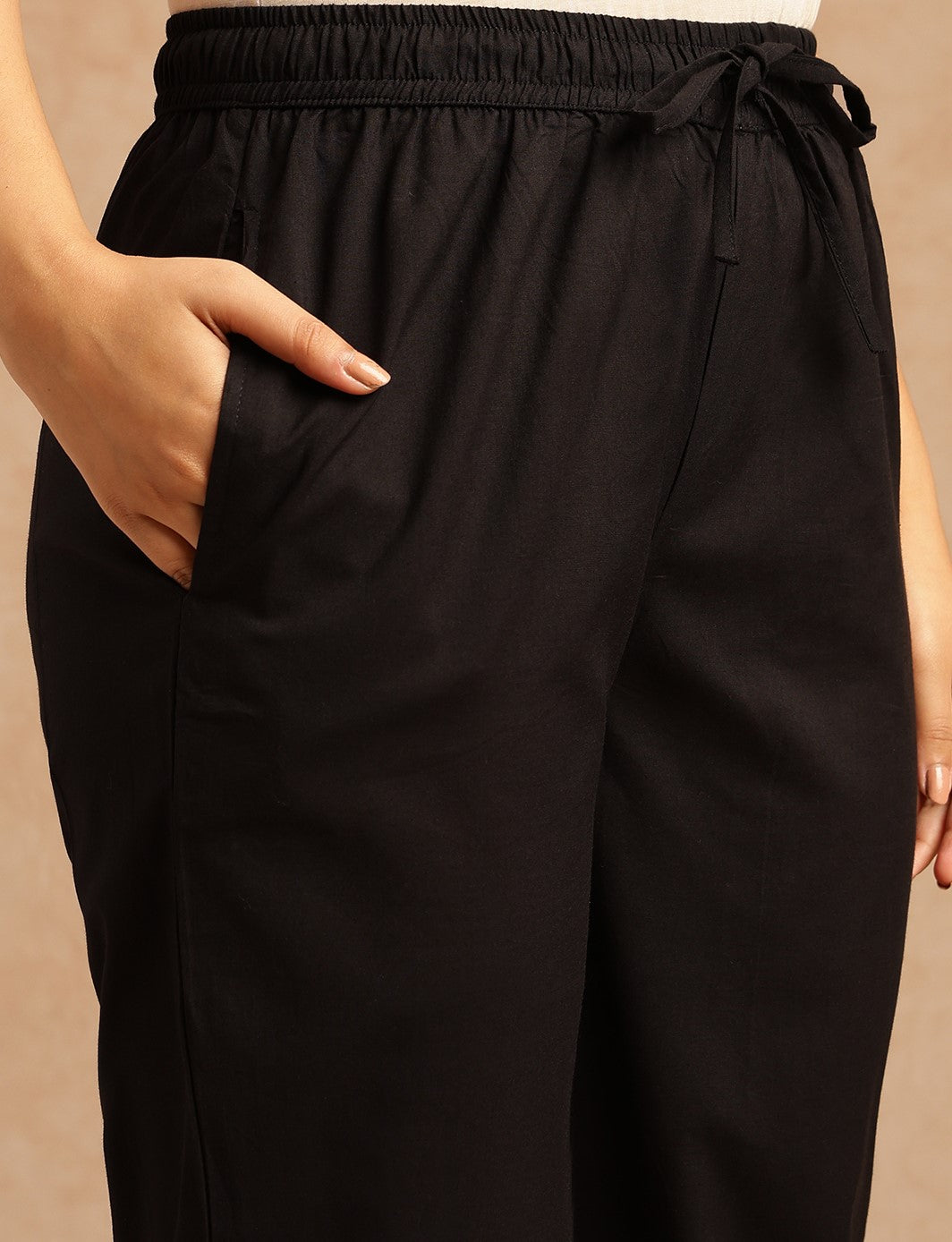 Black Solid Straight Cotton Stitched Kurta Set