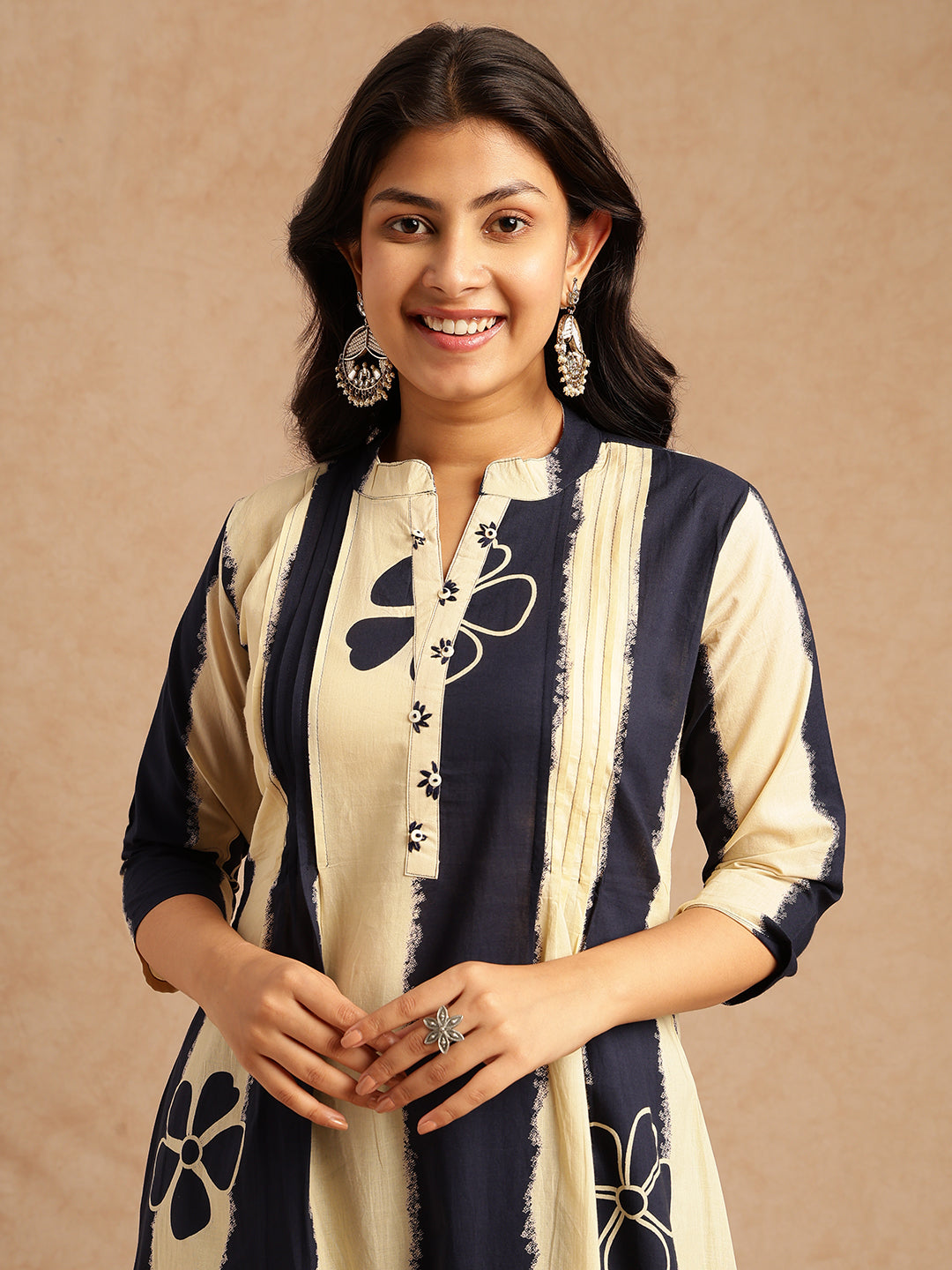 Blue Tie And Dye A-Line Cotton Stitched Kurta Set