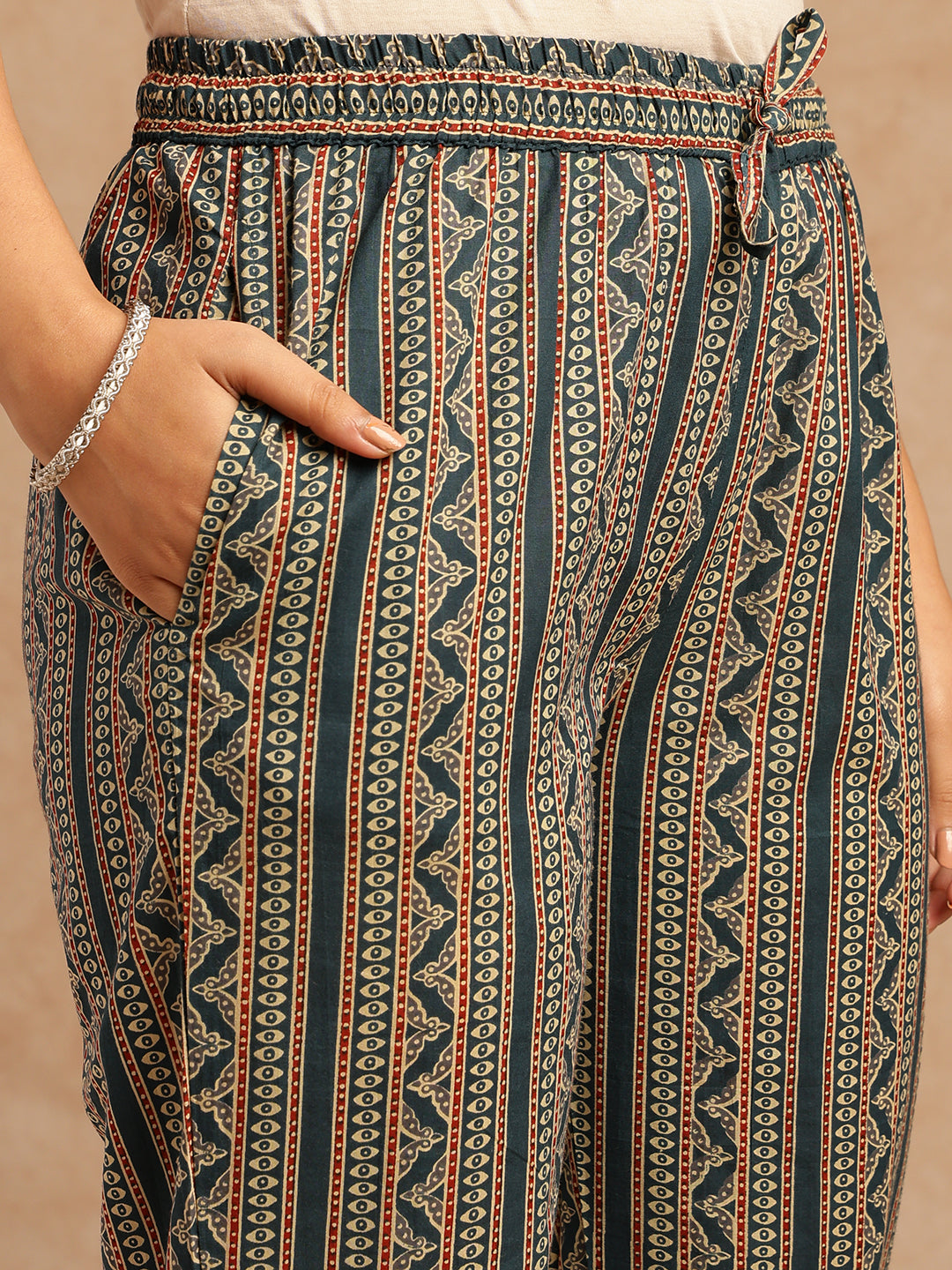 Teal Floral Print Straight Cotton Stitched Kurta Set