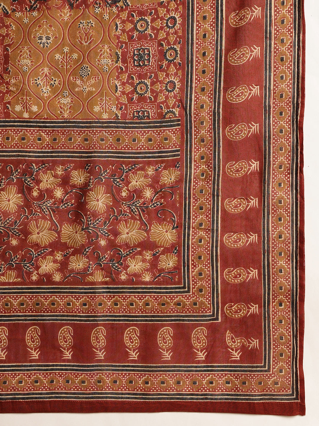 Maroon Floral Print Straight Cotton Stitched Kurta Set