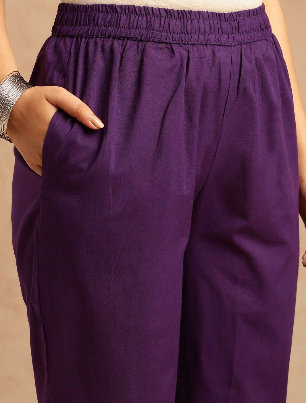 Violet Bandhani Print Straight Cotton Stitched Kurta Set
