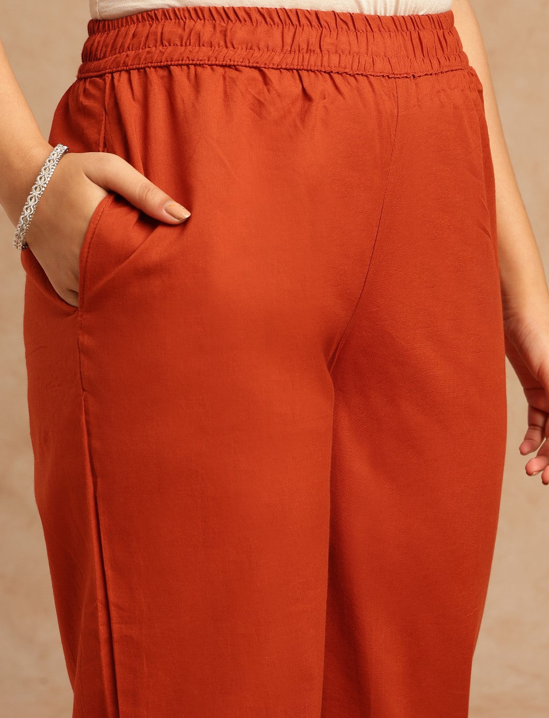 Orange Bandhani Print Straight Cotton Stitched Kurta Set