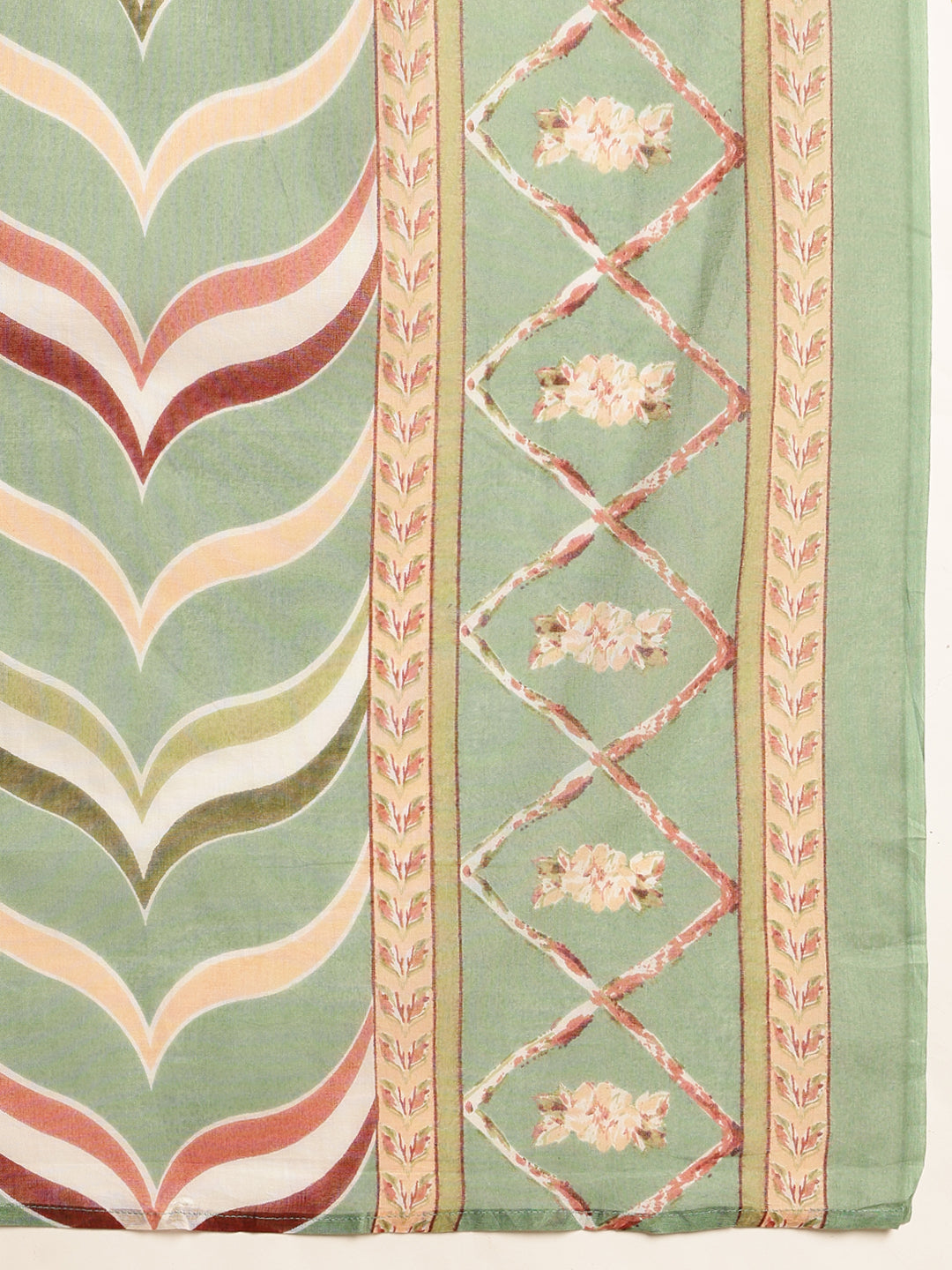 Pista Floral Print Straight Cotton Stitched Kurta Set