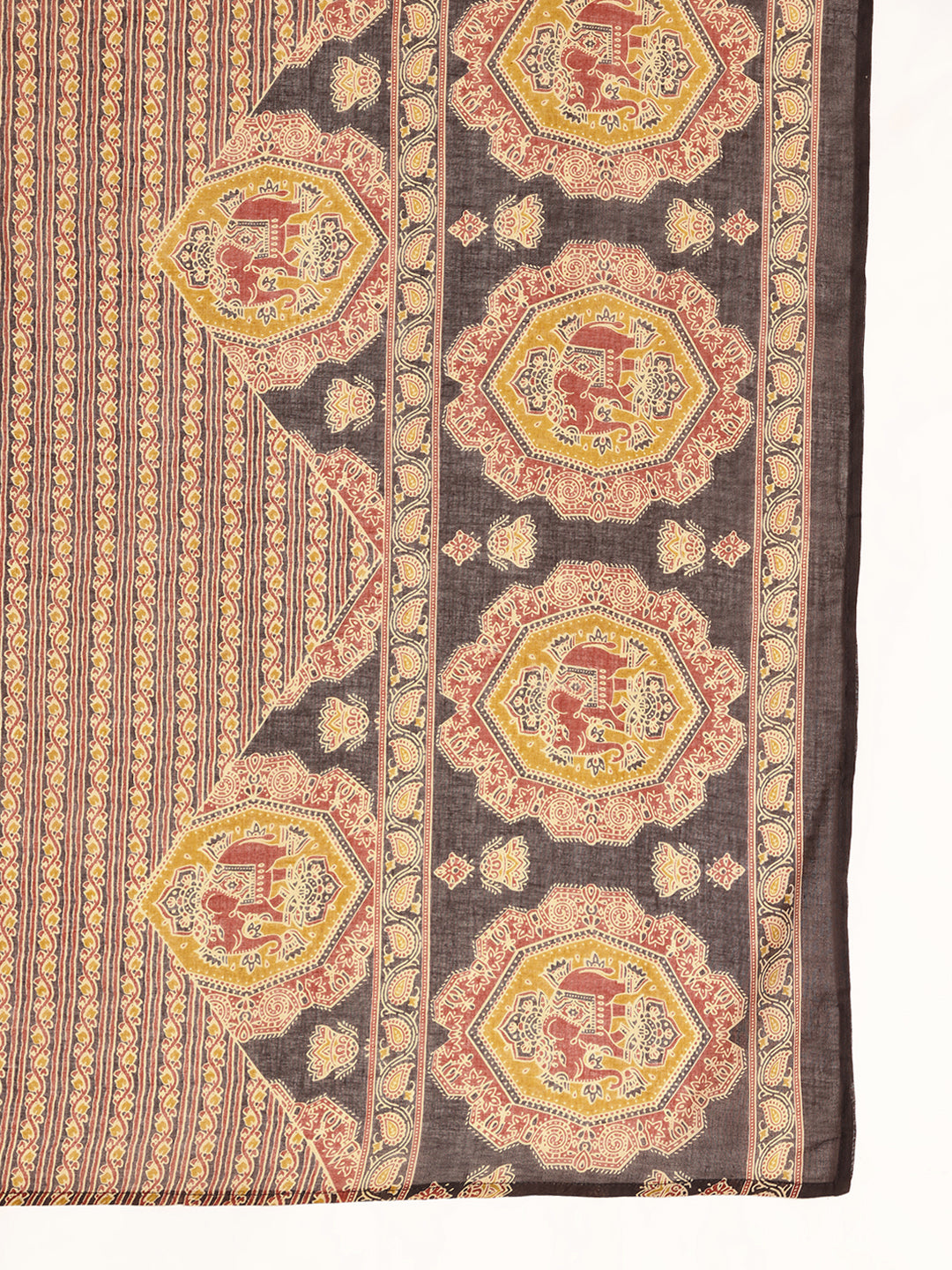 Black Kalamkari Print Anarkali Cotton Kurta, Pant With Dupatta