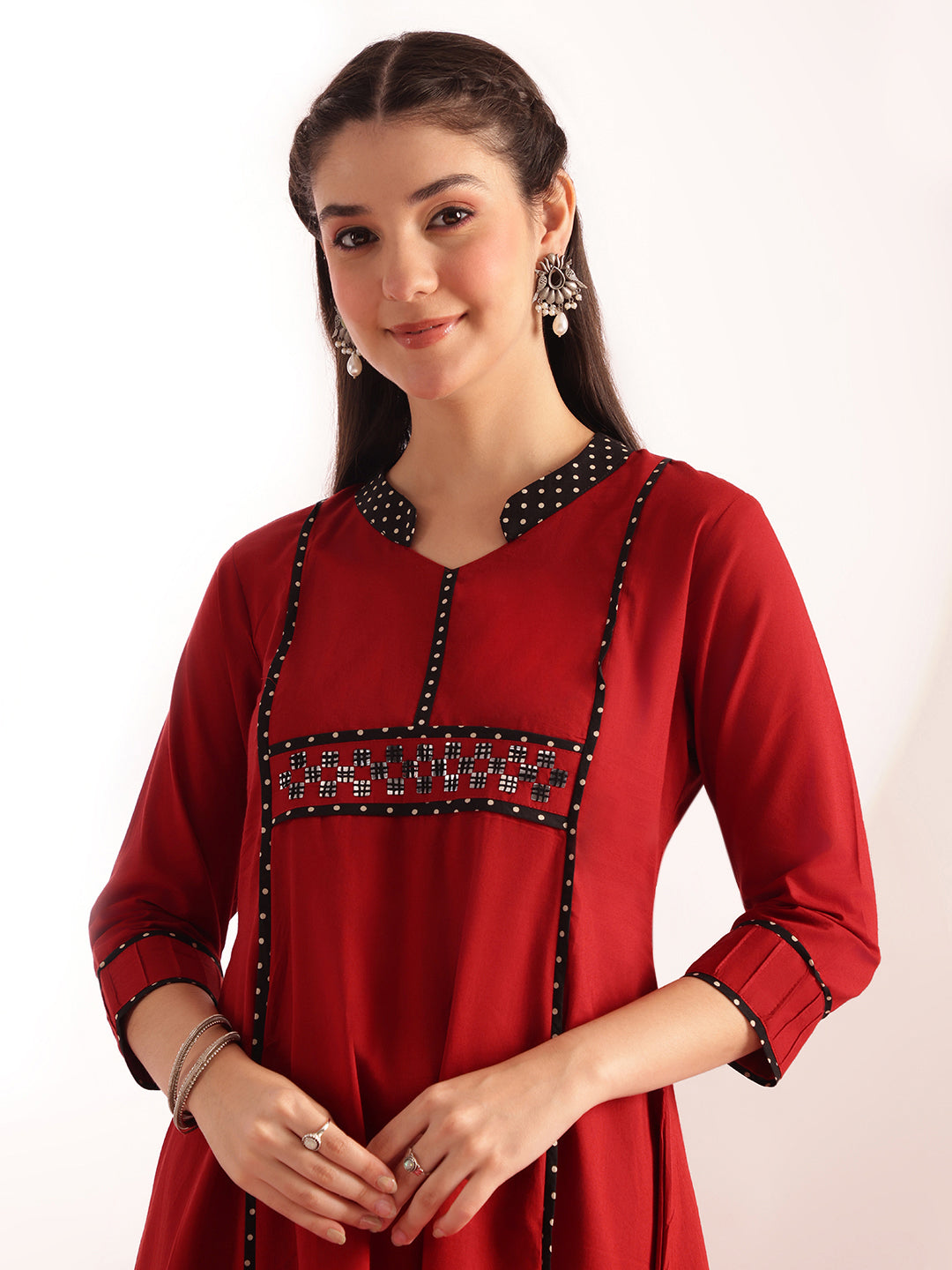 Maroon Solid A-Line Cotton Kurta