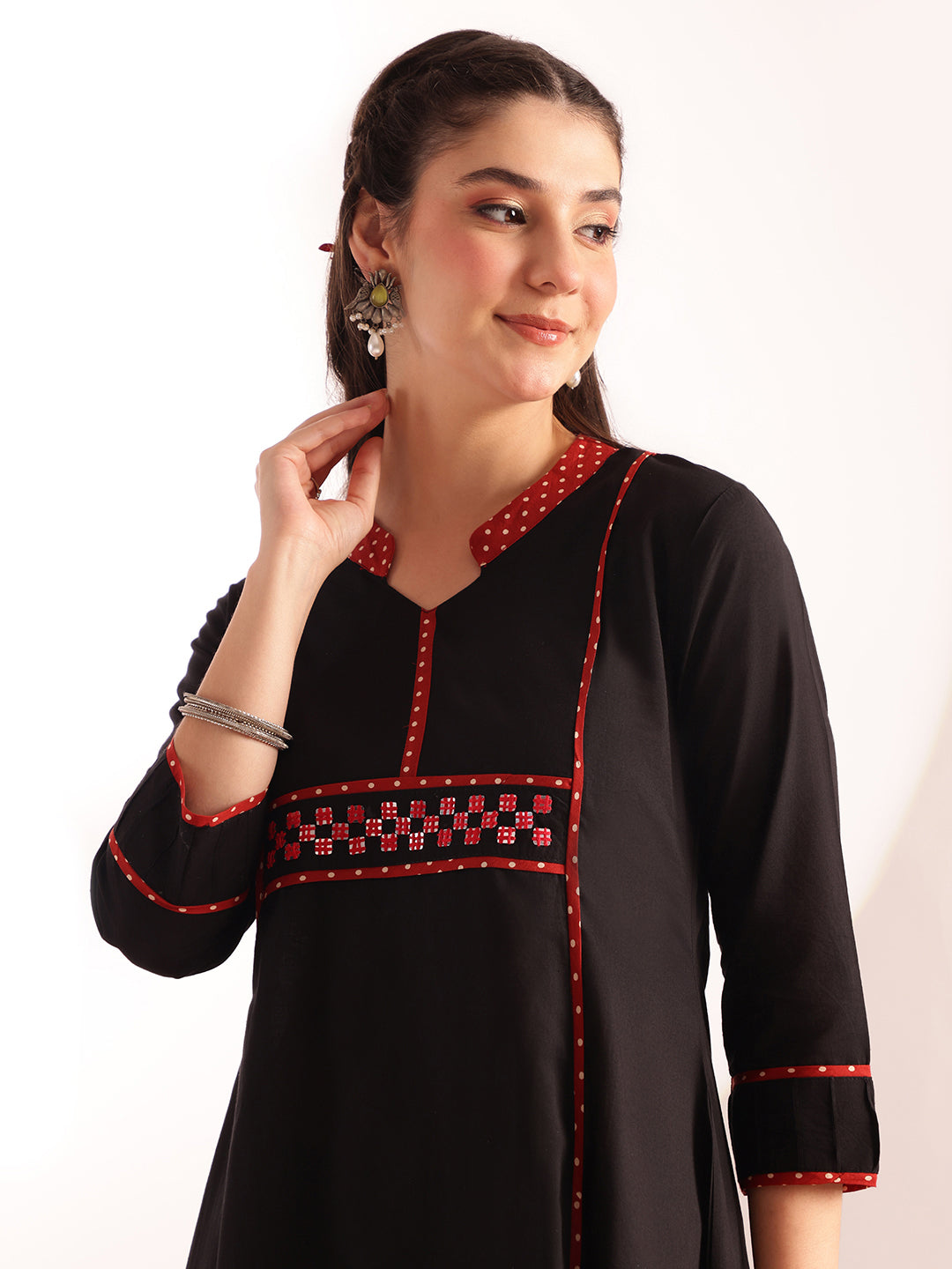 Black Solid A-Line Cotton Kurta