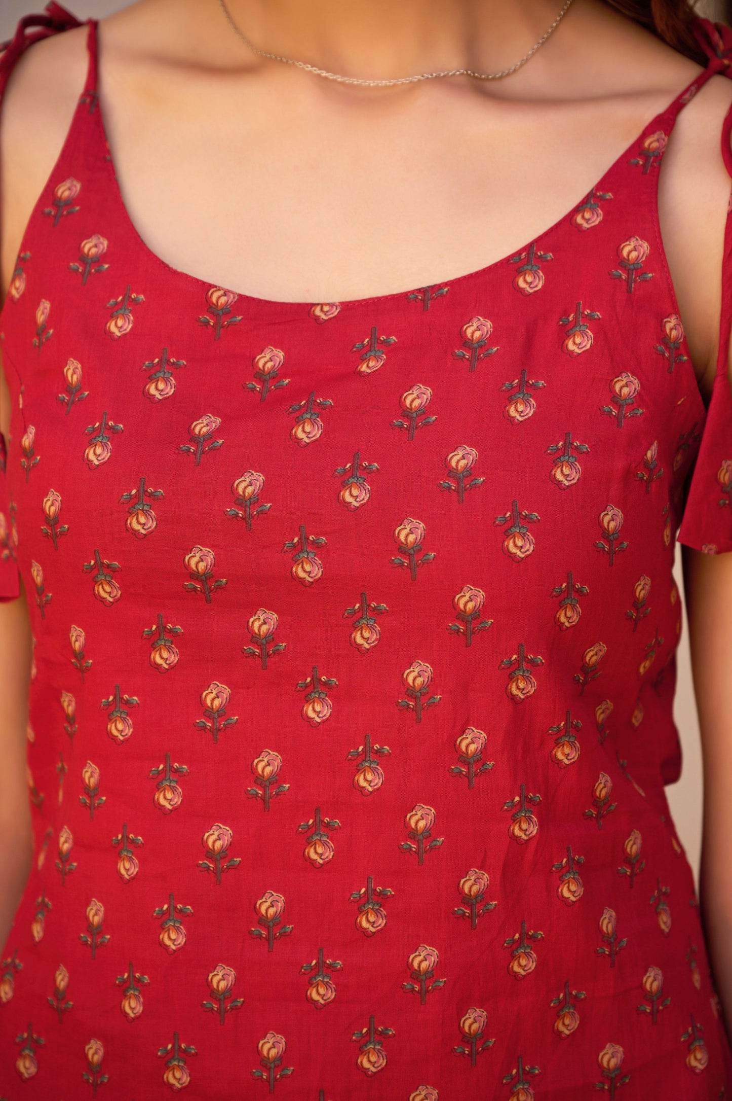 Maroon Floral Printed Straight Cotton Stitched Top