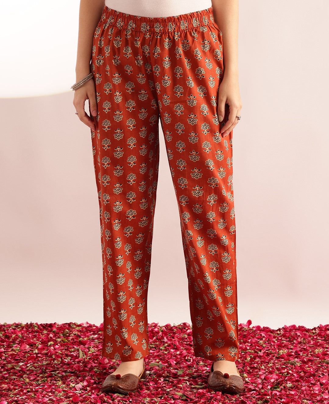 Orange Kalamkari Print Anarkali Cotton Kurta, Pant With Dupatta