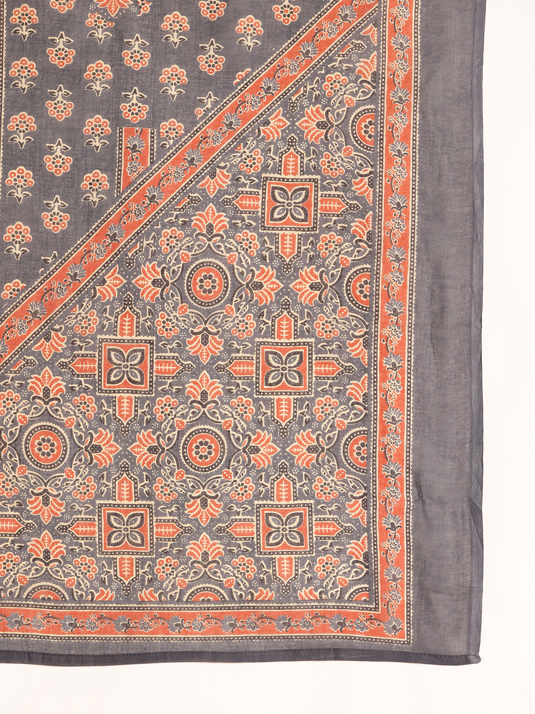 Aqua Kalamkari Print Anarkali Cotton Kurta, Pant With Dupatta