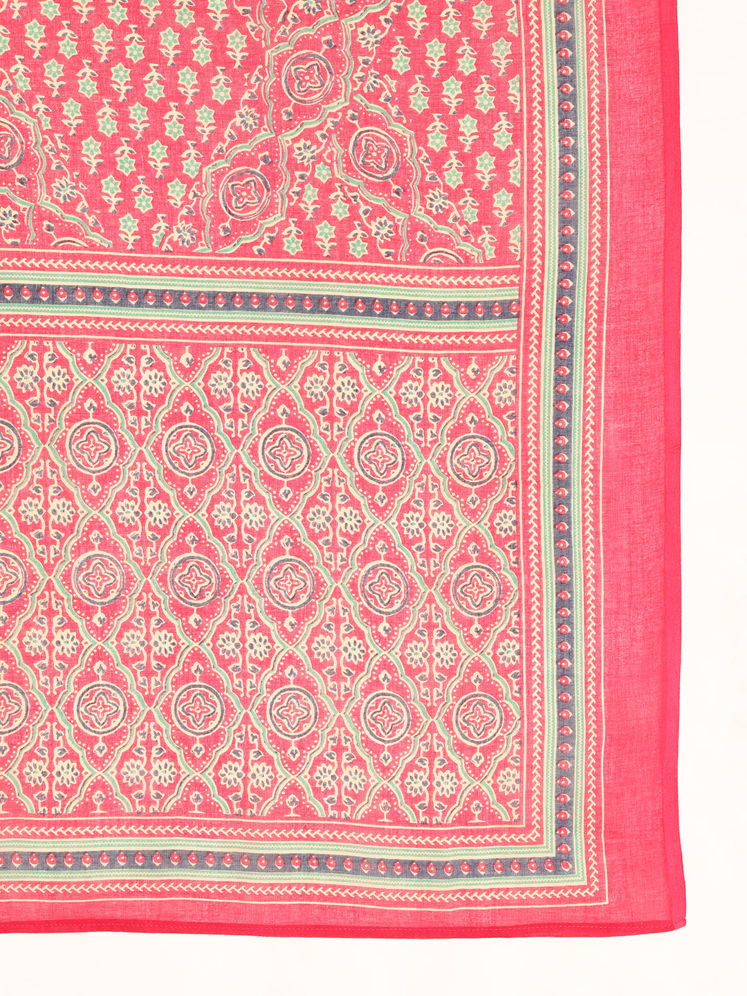 Pink Floral Printed Anarkali Cotton Kurta, Pant With Dupatta