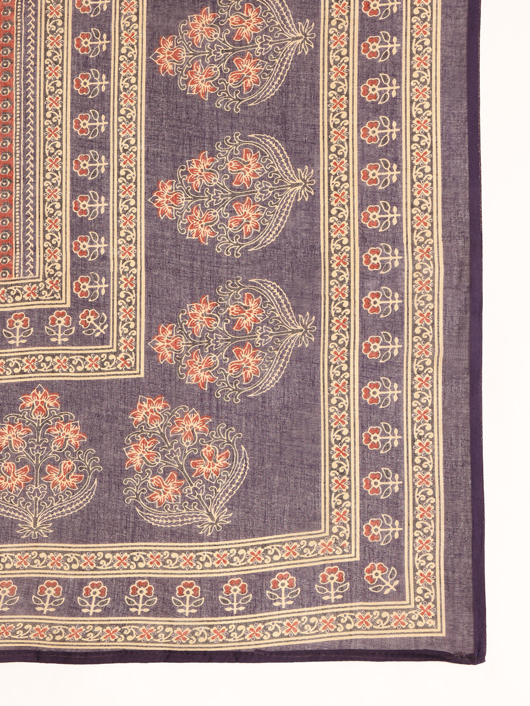 Blue Floral Printed A-Line Cotton Kurta, Palazzo With Dupatta