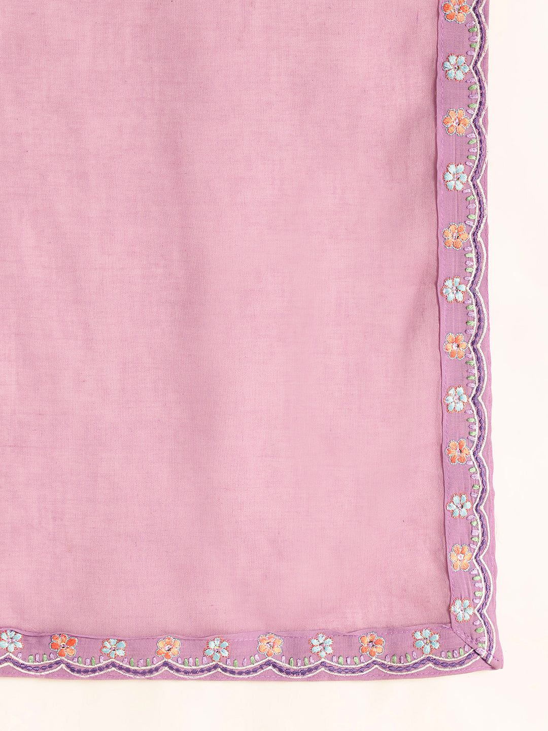 Lavender Embroidered Solid Fit & Flare Mul Chanderi Stitched Kurta, Pant With Dupatta