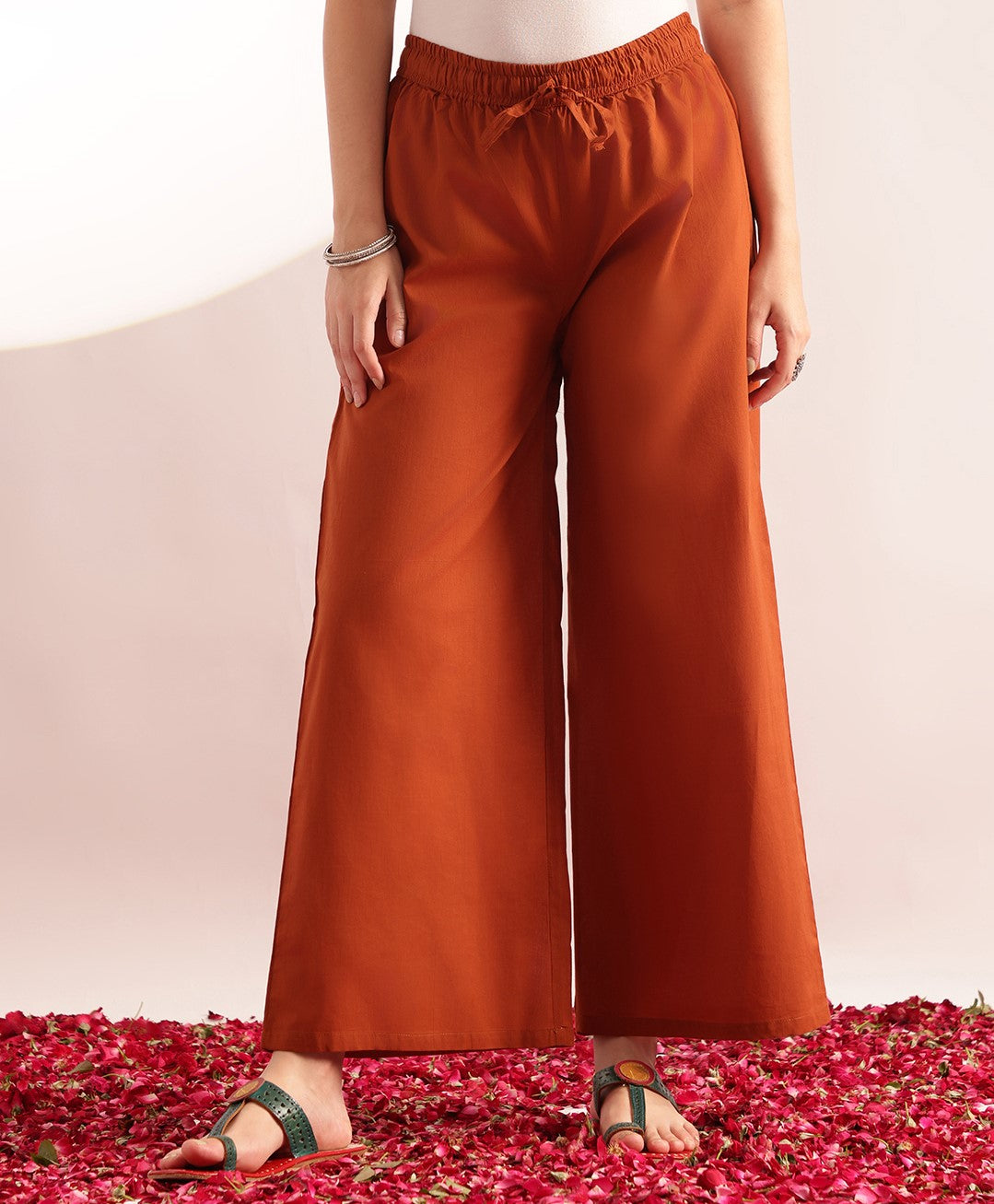 Orange Geometric Print Straight Cotton Kurta, Palazzo