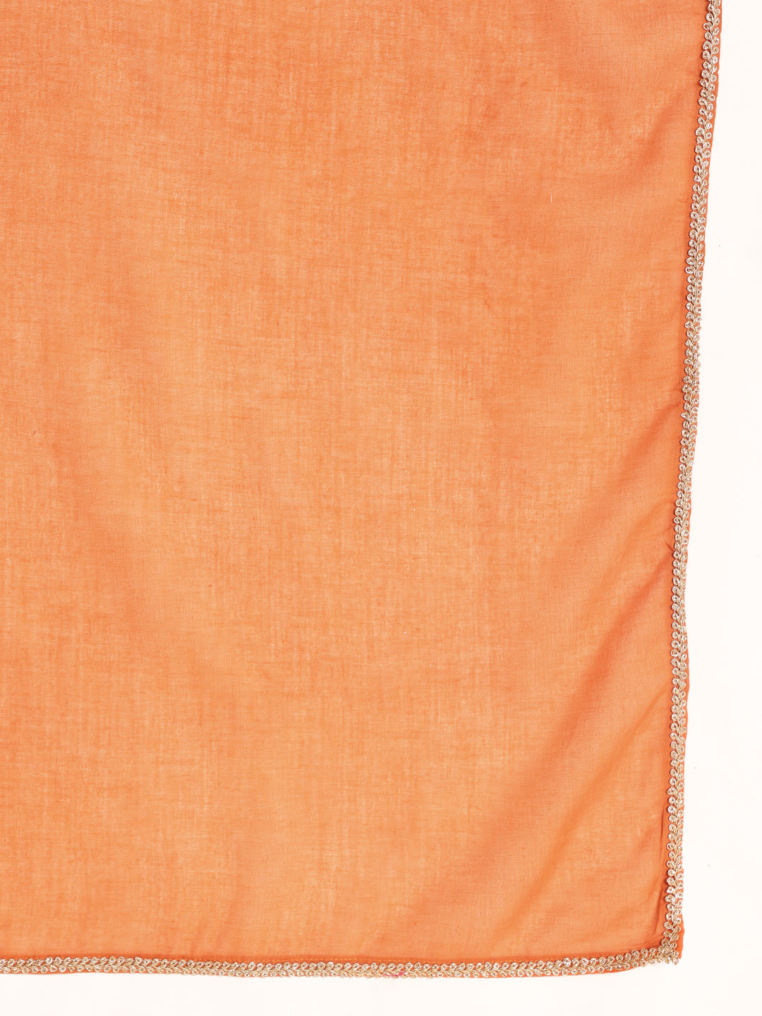 Orange Solid, Embroidered Fit & Flare Cotton Stitched Kurta, Pant With Dupatta