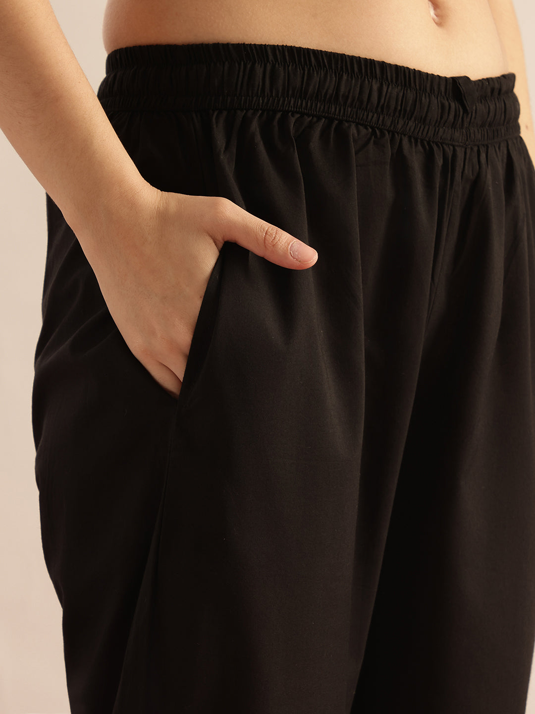 Black Printed Fit & Flare Cotton Kurta, Pant With Dupatta