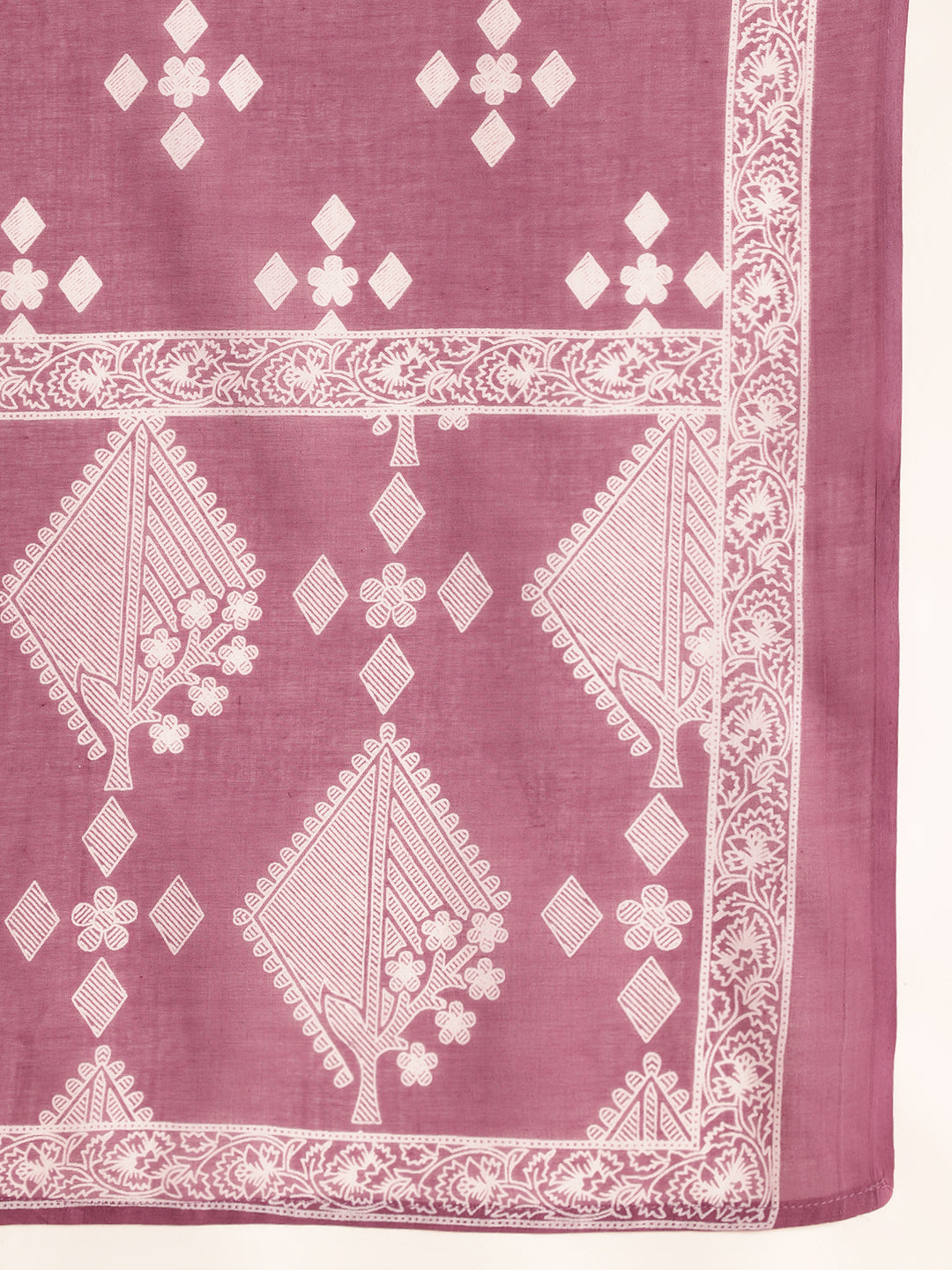 Lavender Geometric Pattern Fit & Flare Cotton Stitched Kurta, Sharara With Dupatta