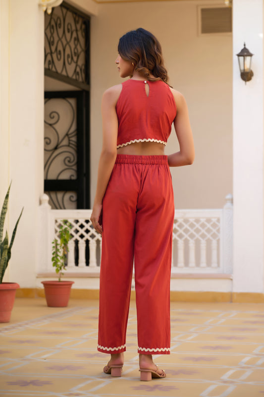 Orange Solid Straight Cotton Flex Stitched Co-Ord Set