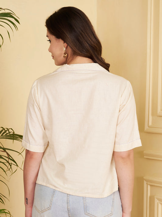 Off-White Solid Straight Cotton Flex Stitched Top