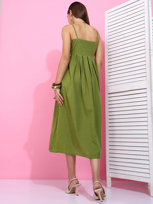 Orange Floral Print Fit & Flare Cotton Stitched Dress