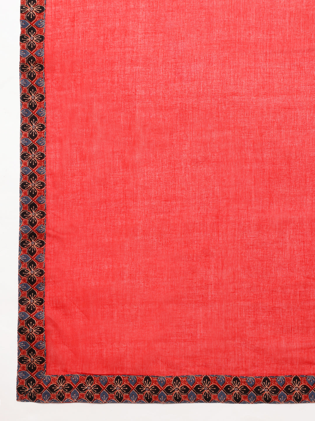 Red Solid A-Line Cotton Stitched Kurta, Palazzo With Dupatta