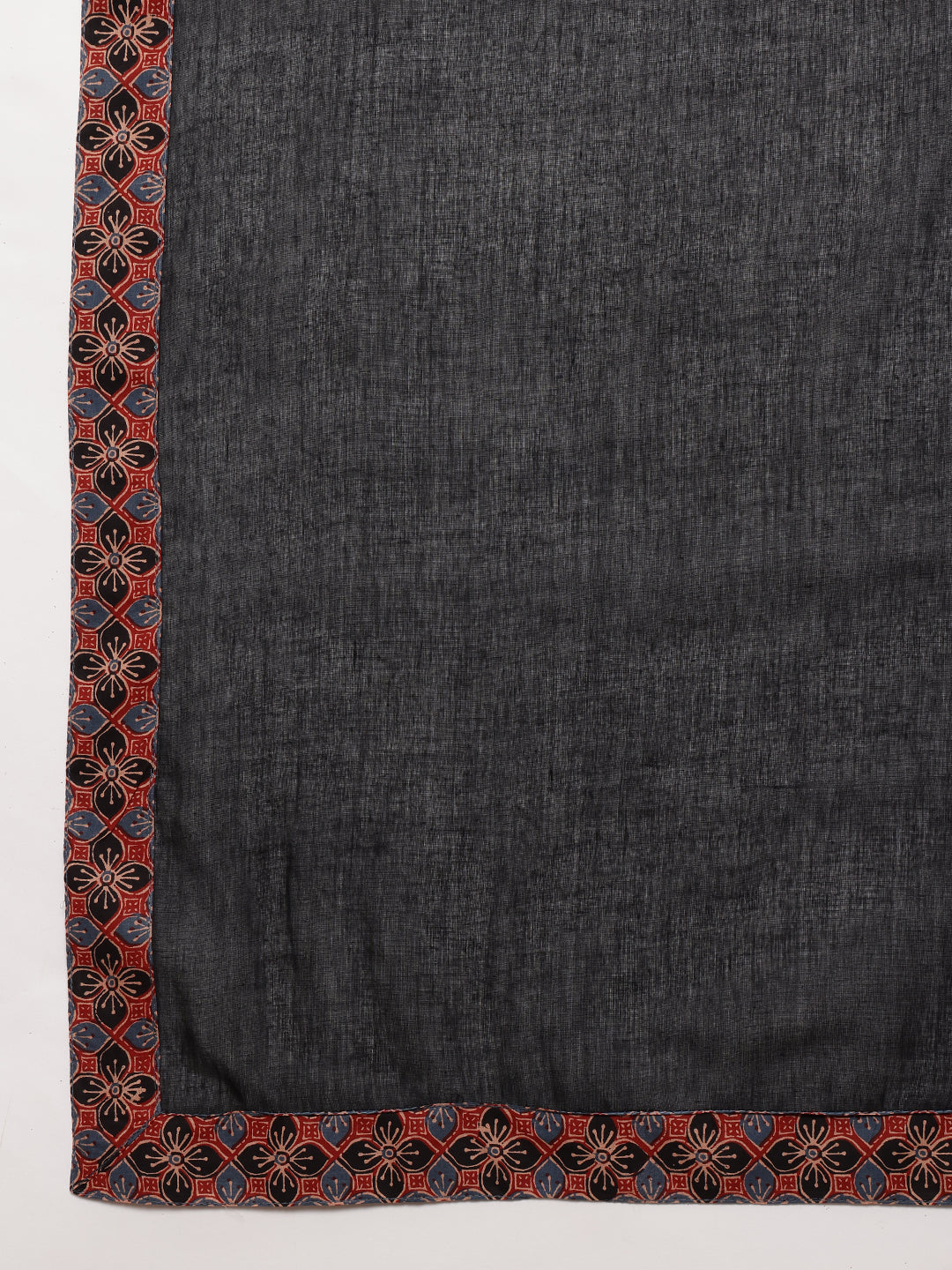 Red & Black Yoke Design A-Line Cotton Stitched Kurta, Pant With Dupatta
