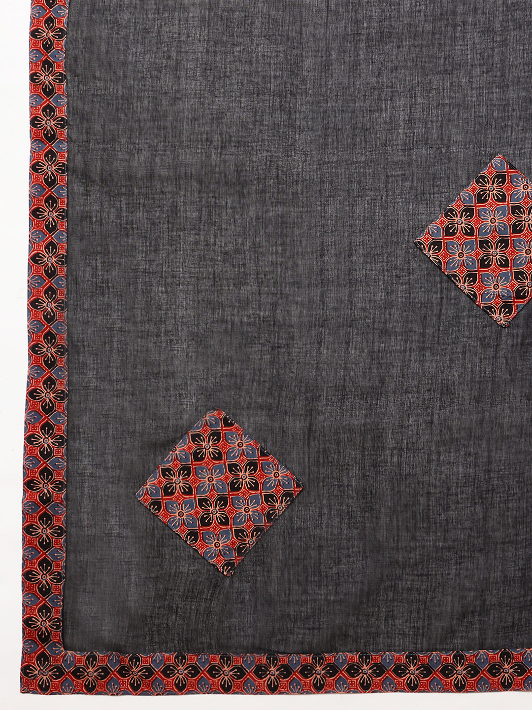 Red & Black Yoke Design A-Line Cotton Stitched Kurta, Palazzo With Dupatta
