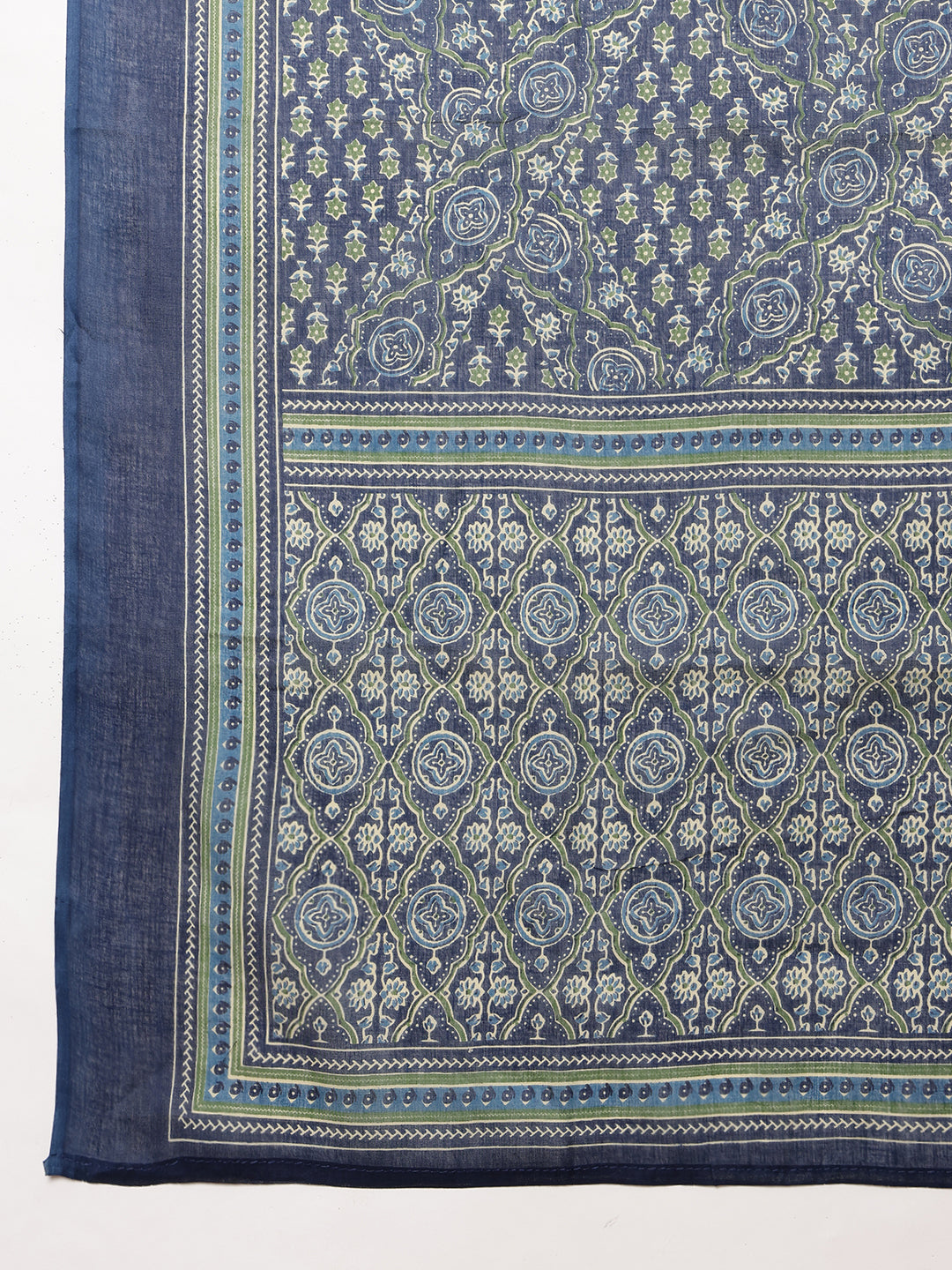 Blue Floral Printed Anarkali Cotton Stitched Kurta, Pant With Dupatta