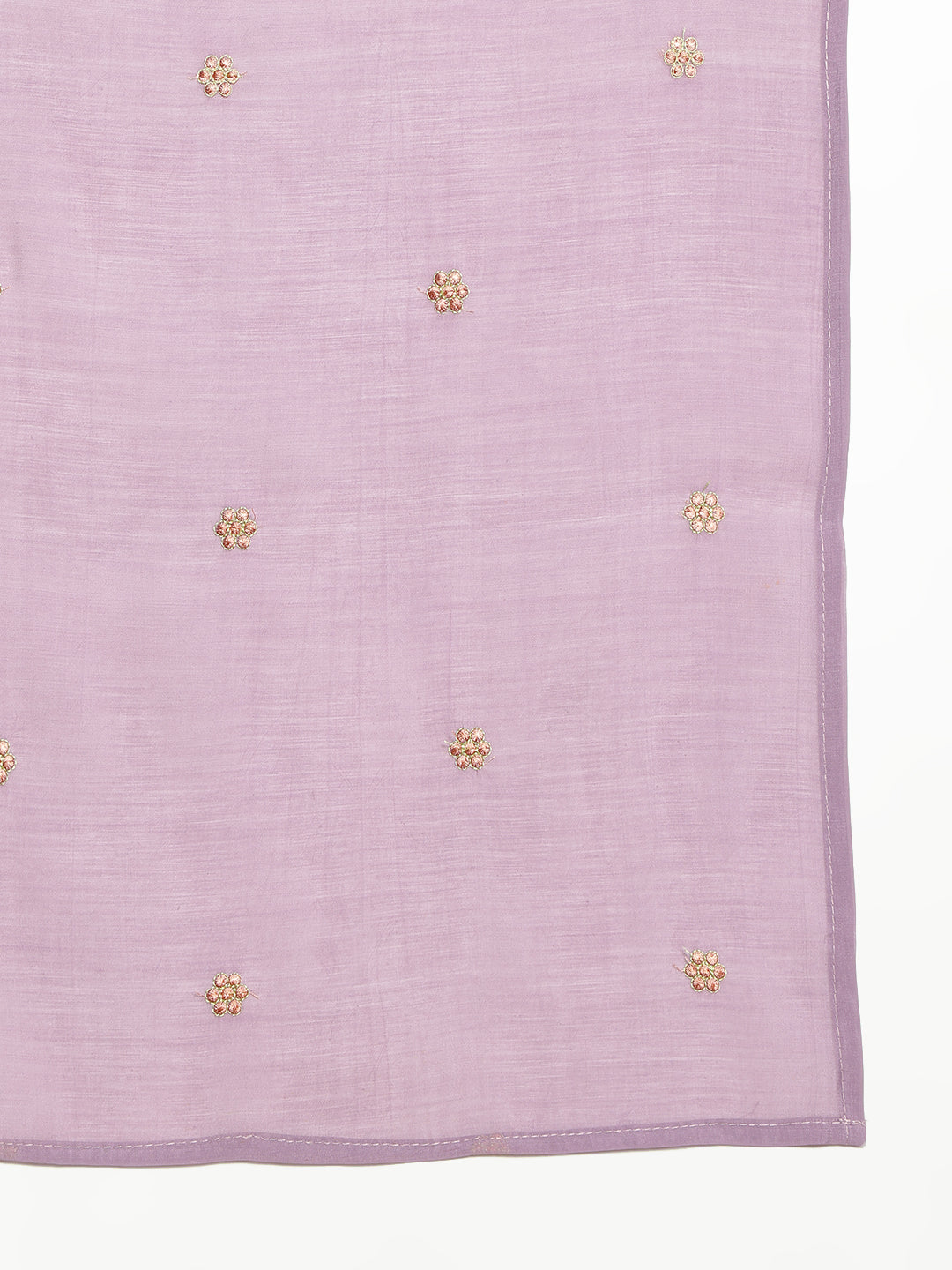 Lavender Solid A-Line Mul-Chanderi Stitched Kurta, Palazzo With Dupatta