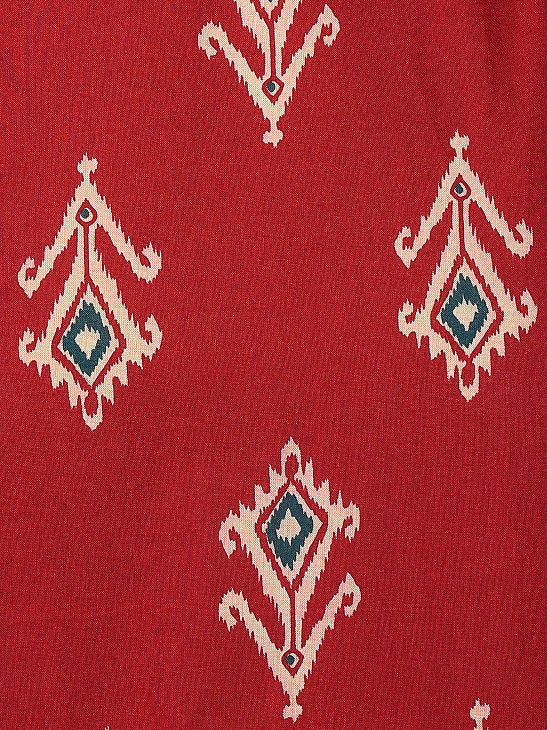 Red Geometric Fit & Flare Cotton Stitched Dress