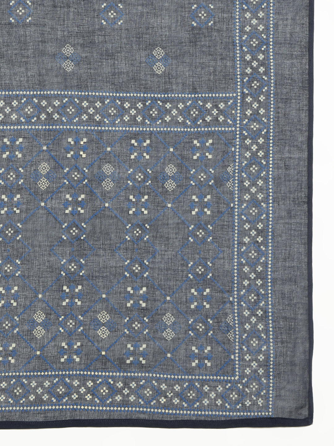 Navy Blue Geomatric A-Line Cotton Stitched Kurta, Palazzo With Dupatta