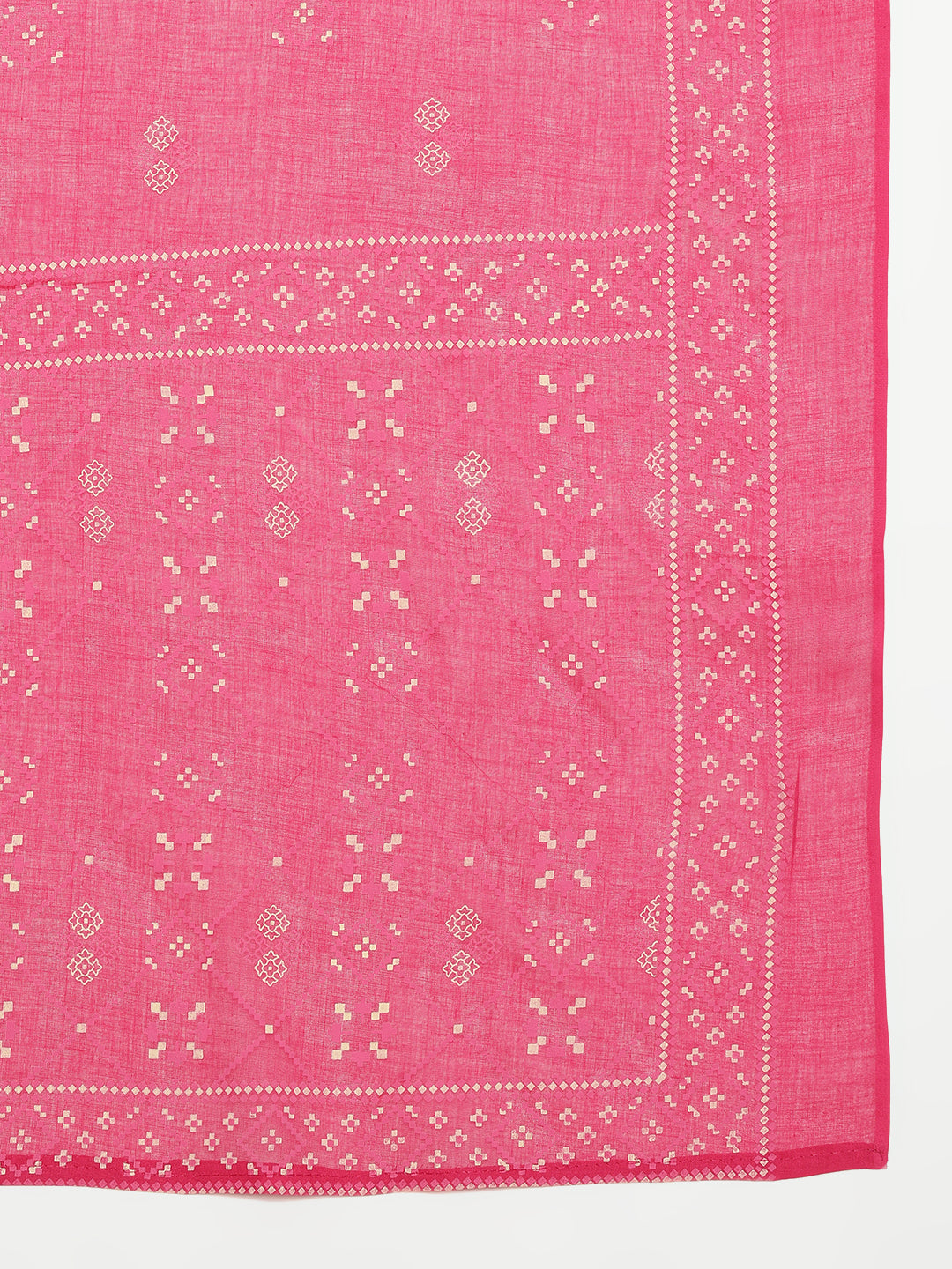 Pink Geomatric A-Line Cotton Stitched Kurta, Palazzo With Dupatta