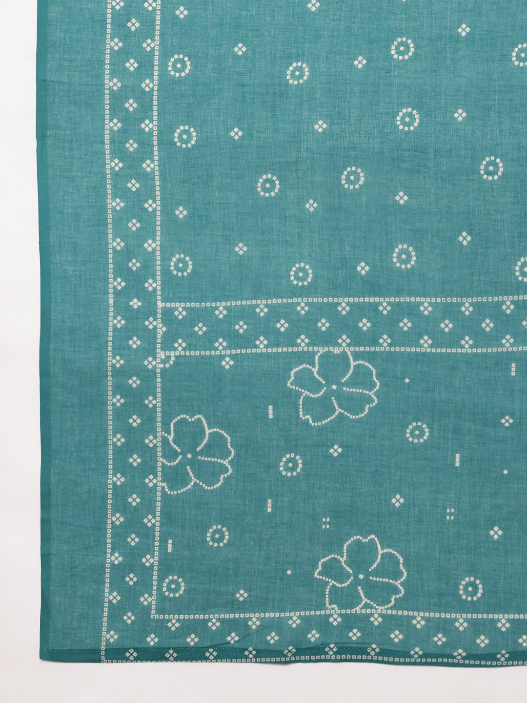 Aqua Bhandhani Straight Cotton Stitched Kurta, Pant With Dupatta