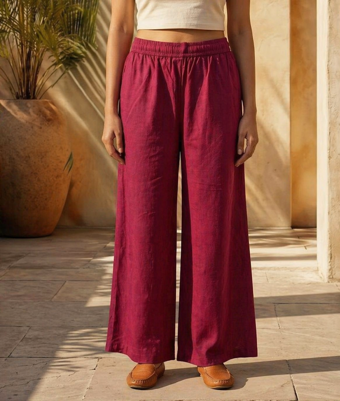 Wine Solid Straight Cotton Stitched Kurta With Pant