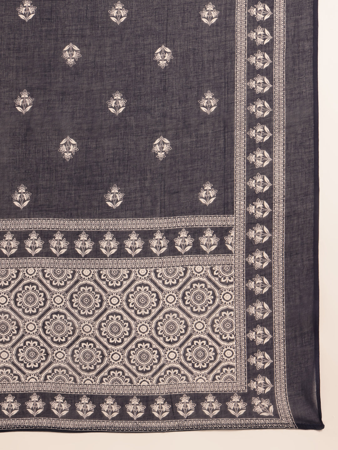 Navy Blue Geometric Straight Cotton Kurta Set