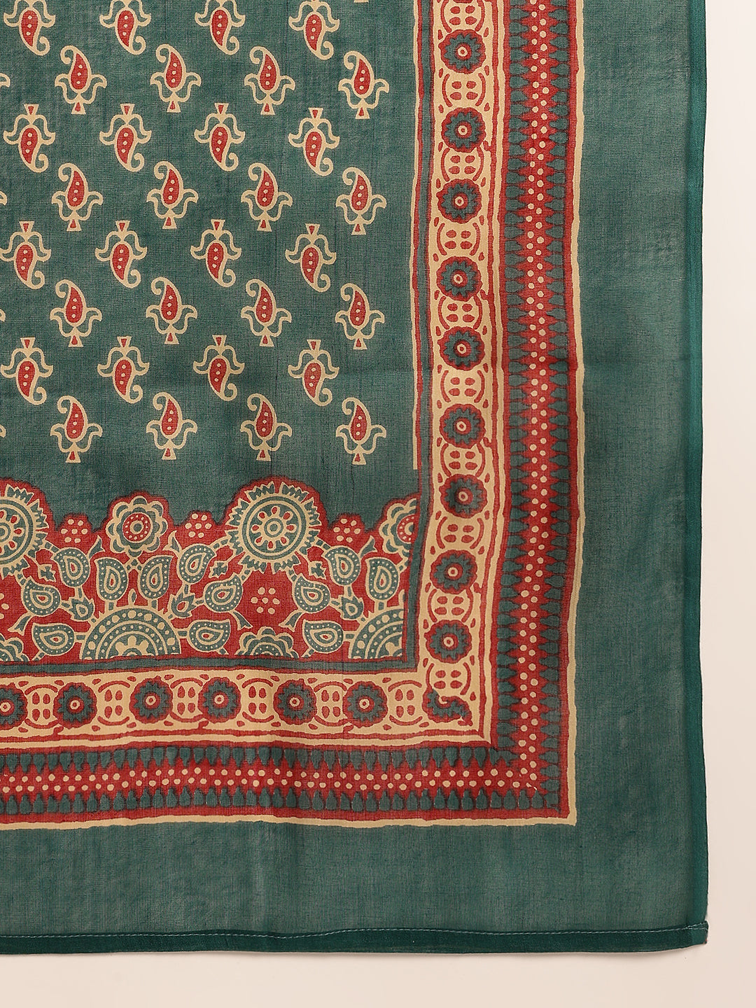 Turquoise Yoke Flared Cotton Stitched Kurta Set