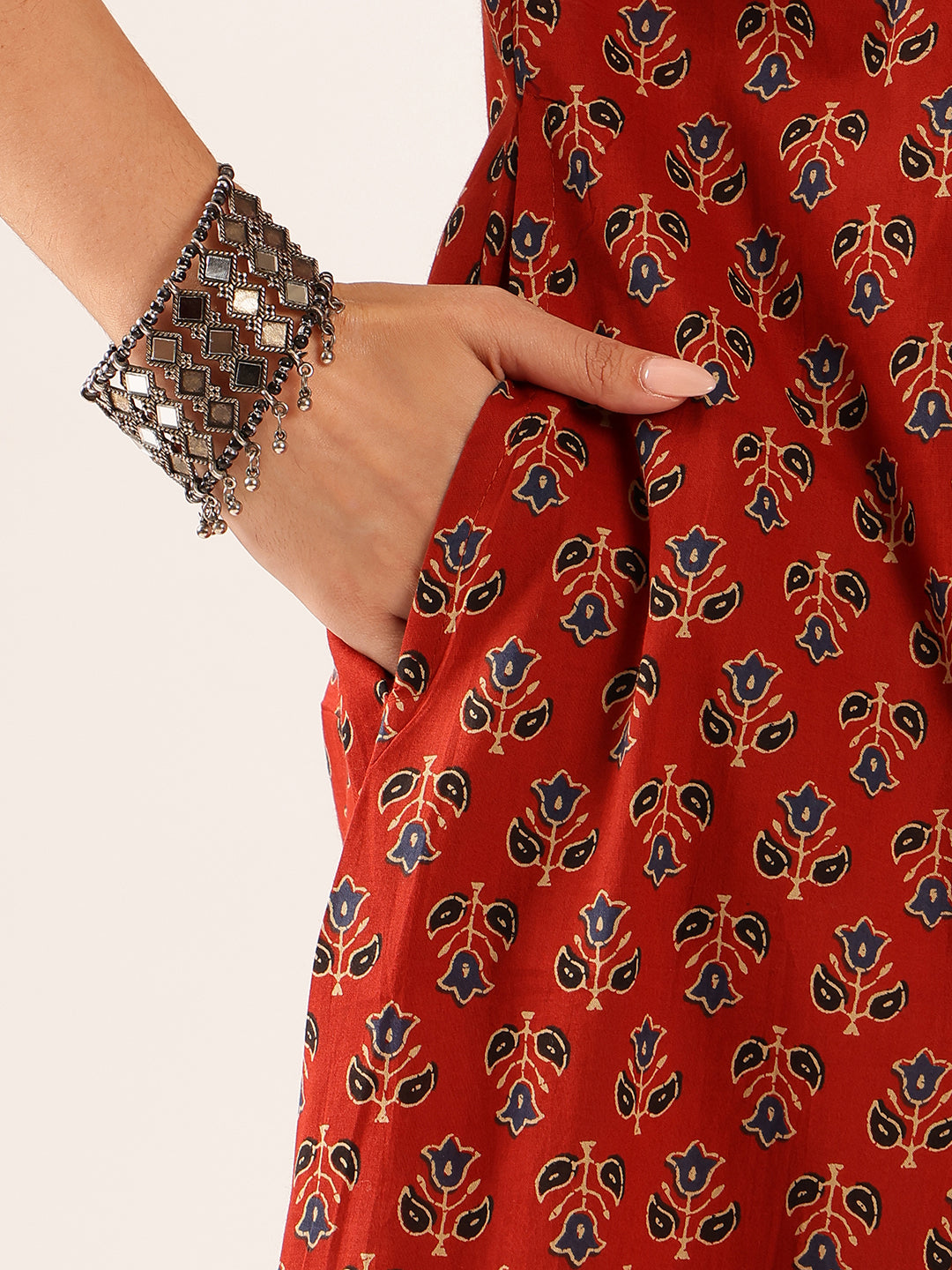 Maroon Floral A-Line Cotton Stitched Kurta